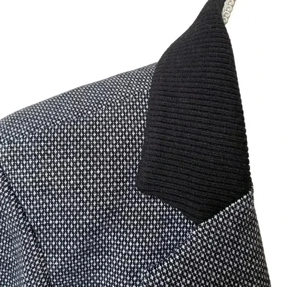 Ecru Knit Blazer Black White Dotted Boyfriend Jacket Rib Collar Size 12 - Picture 3 of 16